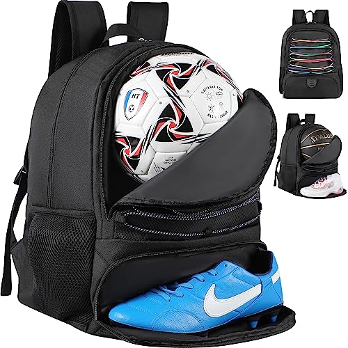 TRAILKICKER Soccer Ball Bag Backpack for Men Women with Ball & Shoes Compartment 32L Capacity Lightweight Breathable Boys Girls Basketball Bag Backpack Fit Volleyball Football Sports Travel School Gym Black Edge - Image 2