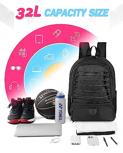 TRAILKICKER Soccer Ball Bag Backpack for Men Women with Ball & Shoes Compartment 32L Capacity Lightweight Breathable Boys Girls Basketball Bag Backpack Fit Volleyball Football Sports Travel School Gym Black Edge - Image 5