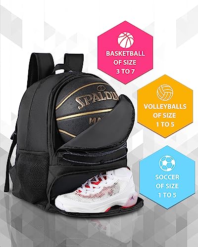 TRAILKICKER Soccer Ball Bag Backpack for Men Women with Ball & Shoes Compartment 32L Capacity Lightweight Breathable Boys Girls Basketball Bag Backpack Fit Volleyball Football Sports Travel School Gym Black Edge - Image 4
