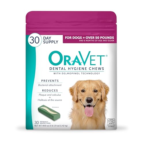 ORAVET Dental Chews for Dogs Oral Care and Hygiene Chews Large Dogs Over 50 lbs Pink Pouch 30 Count Pack of 1