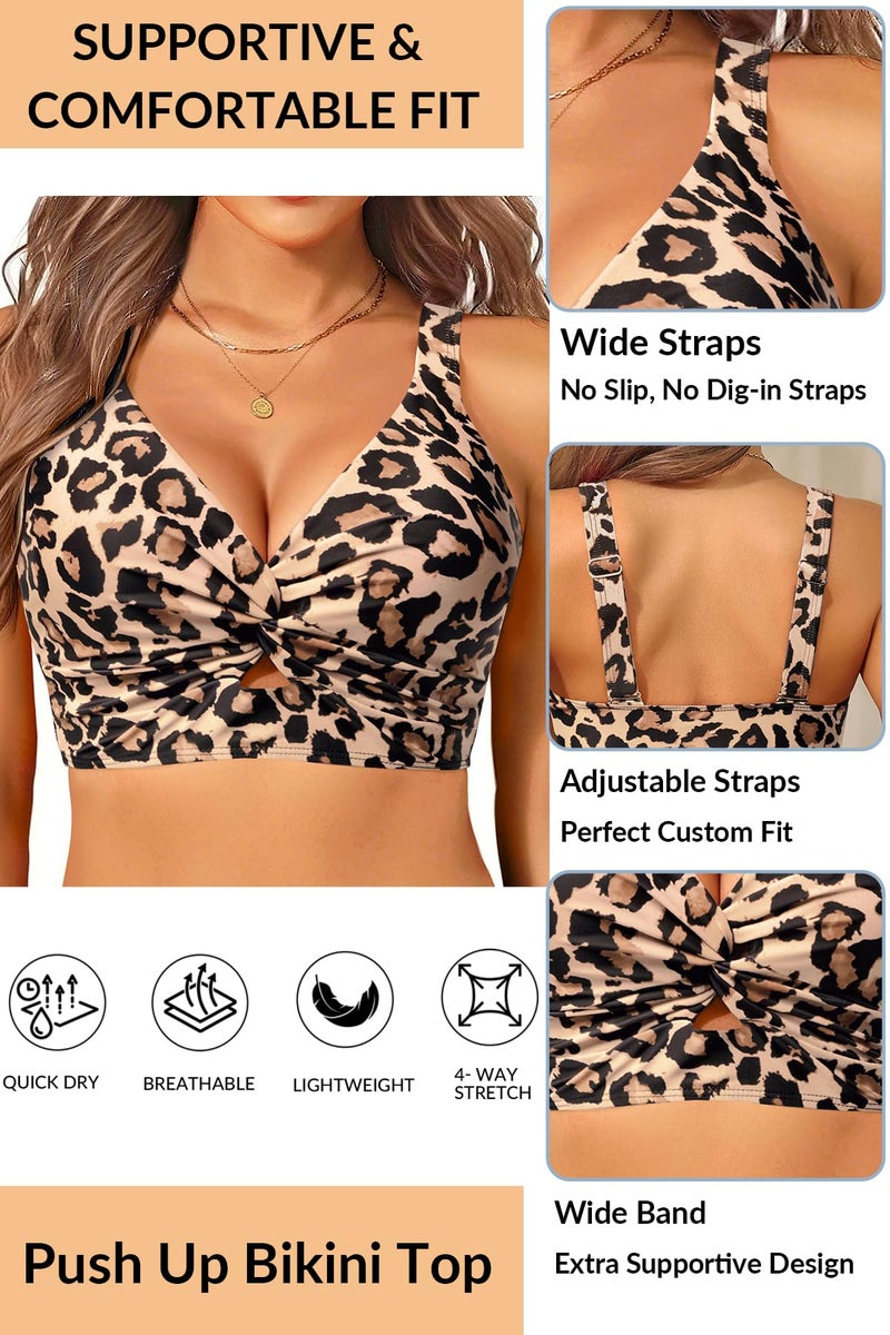 Yonique Women Bikini Top Only - Supportive Swim Tops Large Bust Swimsuit 2025 Cut Out Twist Bathing Suit Leopard L - Image 2
