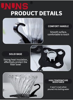 UNUNS V60 Pour Over Coffee Filter, Coffee Dripper,Cone Paperless Reusable Single Cup Coffee Maker 1-4 Cup With Non-slip Cup Stand 600ML  - Image 3