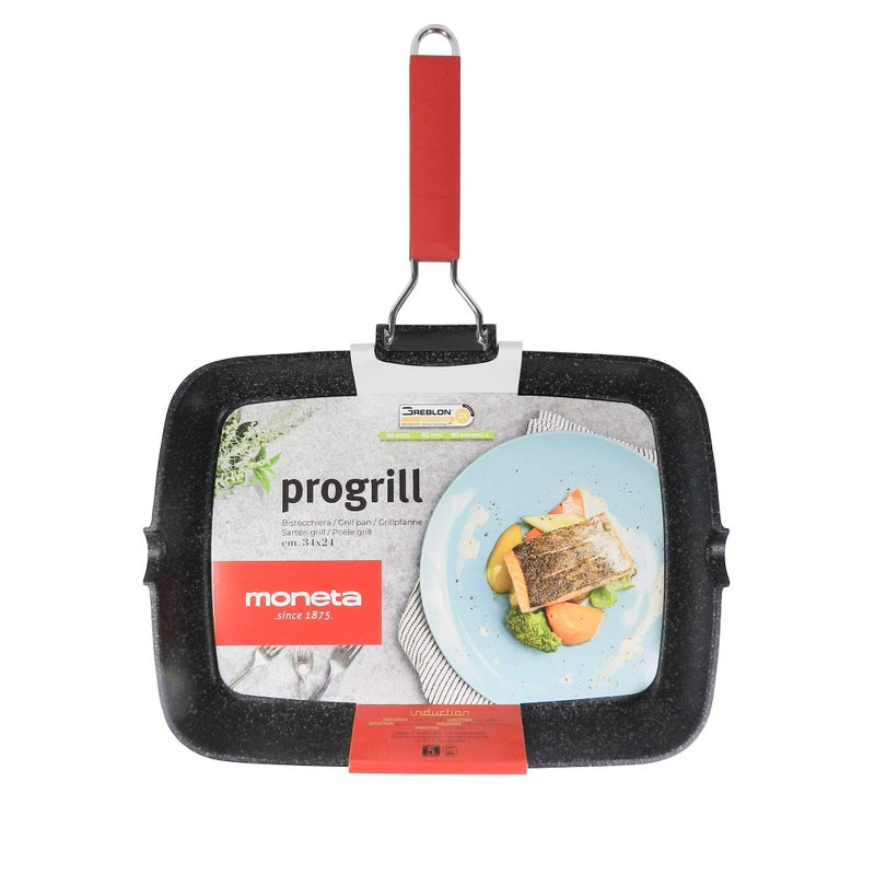 Moneta Coin Grill Pan 24x34 cm Pro Grill with Folding Handle also for Induction - Image 4
