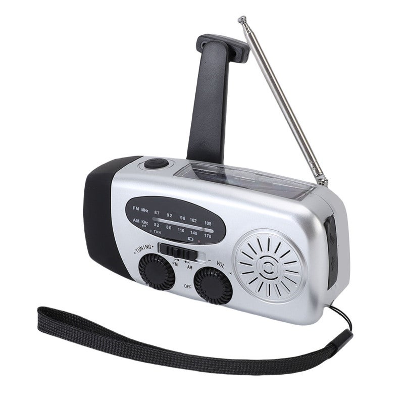 Portable Emergency Radio: Silver 600mAh Multifunctional Hand Crank Solar NOAA Weather Radio - Versatile Power Options SOS Alarm LED Lights for Camping Hiking Emergency Situations - Image 3