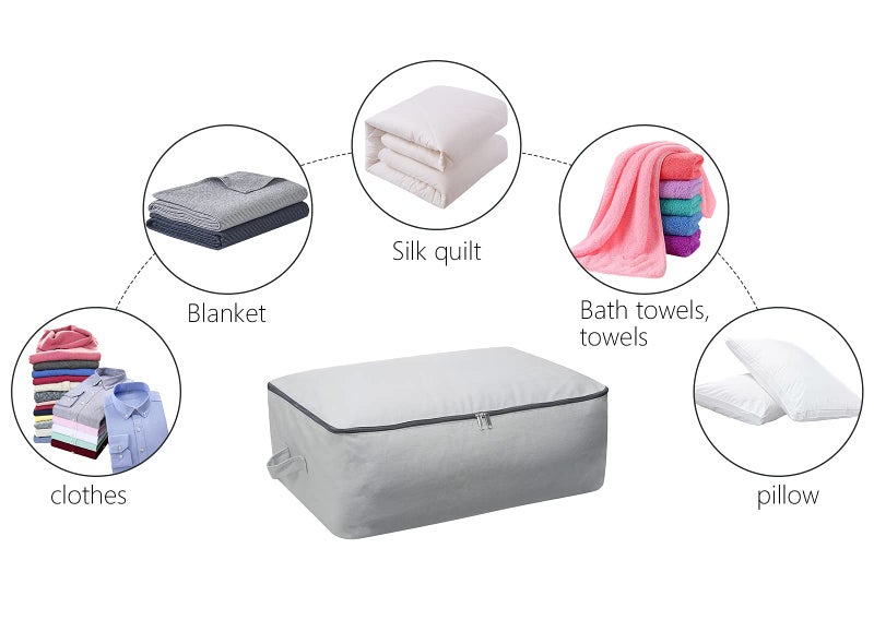 Omygarden 2PCS Durable Cotton Canvas, Soft Space Save Storage Bag Wardrobe Organizer with Handle & Zipper for Beddings, Comforters, Pillows, Blankets, Clothes, 25.6×18.5×8.7inch, Light Gray - Image 4