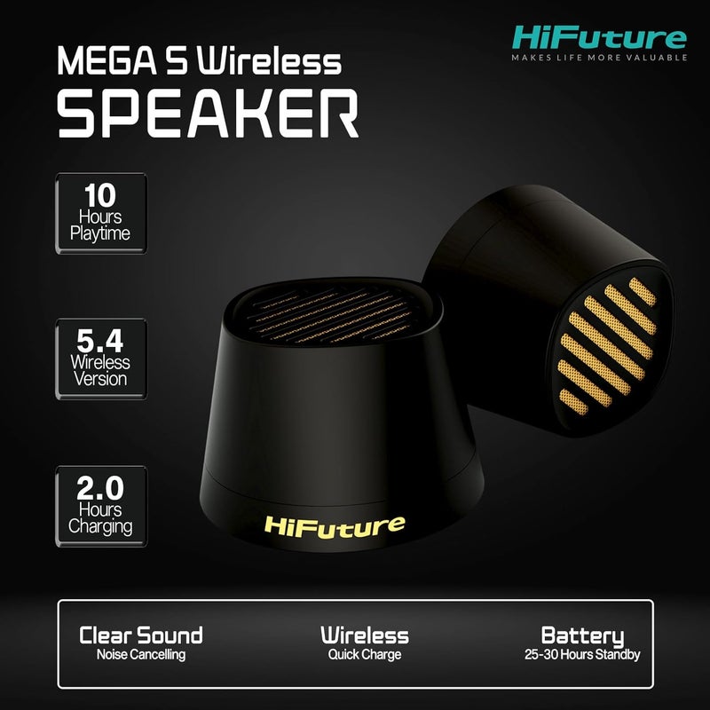 هاي فيوتشر مكبر صوت بلوتوث Mega S – حامل هاتف مدمج وشاحن لاسلكي، بلوتوث 5.4، خرج 5 واط، وقت تشغيل 10 ساعات، اقتران للتشغيل، مكبر صوت محمول لأجهزة iPhone و Android، HBB20 (أسود) - Image 2