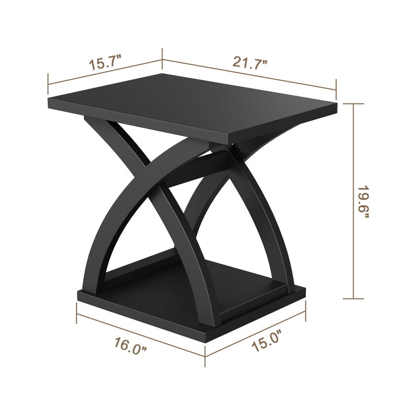 ChooChoo End Side Table, Modern End Table with Storage Shelf, X-Design Side Table Living Room (Black) - Image 4