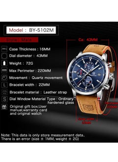 Men's Quartz Waterproof Sports Chronograph Wrist Watch, Brown Strap, BY5102 Blue - pzsku/ZAB3566BF4A450695F181Z/45/_/1718587215/02a3ec63-5824-487d-92ee-1b06a6844098