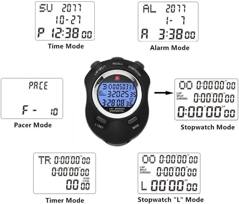 Rolilink Stop Watch Back Light Timer for Sports,10 Lap Stopwatches with Countdown Alarm Clock Timer for Sports Coach Running Competitions - Image 2