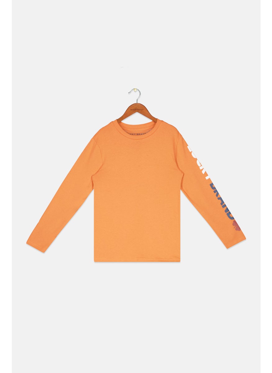 LUCKY BRAND - Kids Boy Crew Neck Long Sleeves Graphic Print T-Shirt, Orange - Image 1