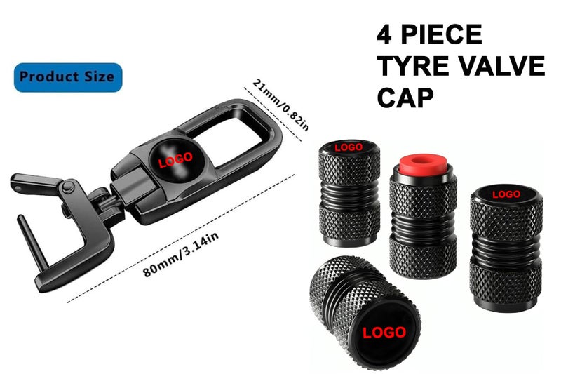 GREENWORLD BLACK HEAVY DUTY KEYCHAIN WITH 4 PIECE BLACK TYRE VALVE CAP WITH O-RING (FOR -JEE-EPPP) - Image 2