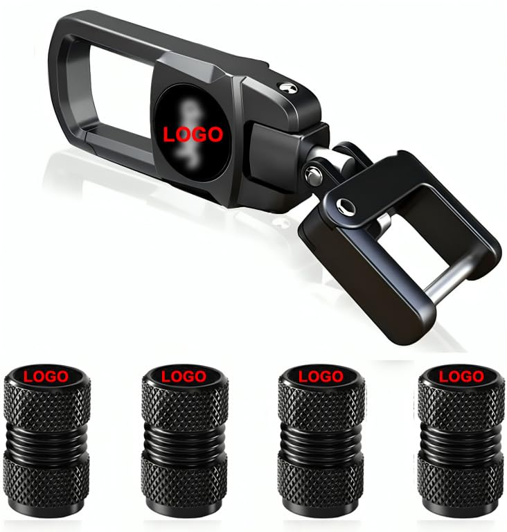 GREENWORLD BLACK HEAVY DUTY KEYCHAIN WITH 4 PIECE BLACK TYRE VALVE CAP WITH O-RING (FOR -JEE-EPPP) - Image 1
