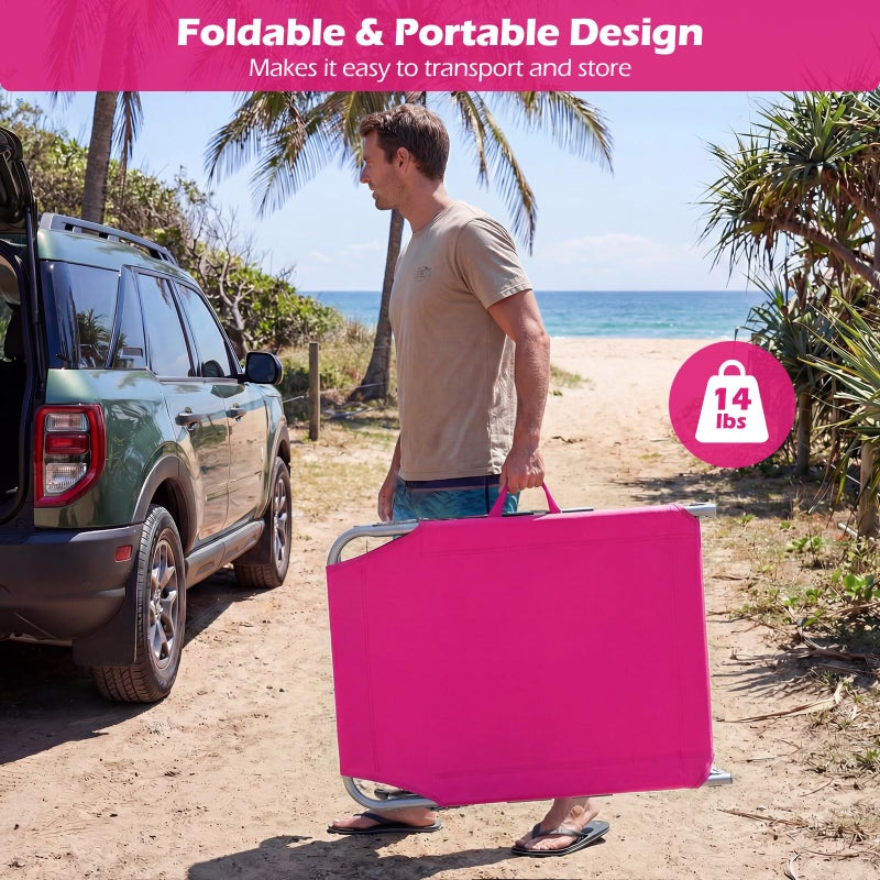 COSTWAY Tanning Chair with Face Hole, Folding Beach Lounge Chair with 4-Position Adjustable Backrest, Pillow & Side Pocket, Foldable Chaise Lounge Chair Outdoor for Sunbathing, Camping (1, Pink) - Image 5