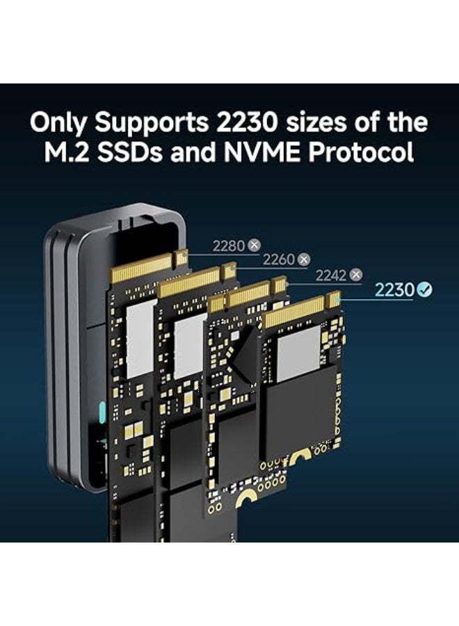 SSD Enclosure USB 3.2 Gen 2 – M.2 NVMe PCIe to USB Adapter, External Solid State Drive Case, Supports 2230 SSDs, M & B&M Keys, High-Speed Data Transfer - Image 3