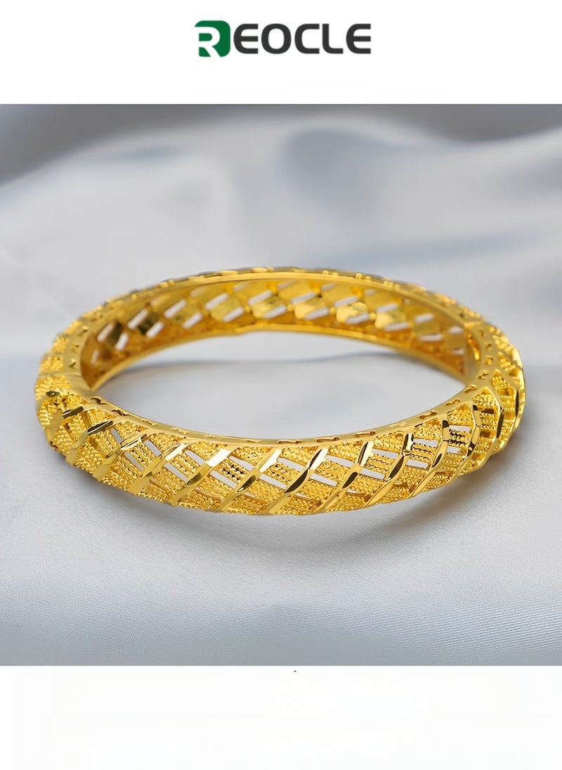 REOCLE Women's Hollow Carved Bracelet Simple Delicate Thin Cuff Bangle Hook Bracelet 18K Gold Plated Handmade Minimalist Jewelry Good Gift for Your Mom & Girlfriend  - Image 1