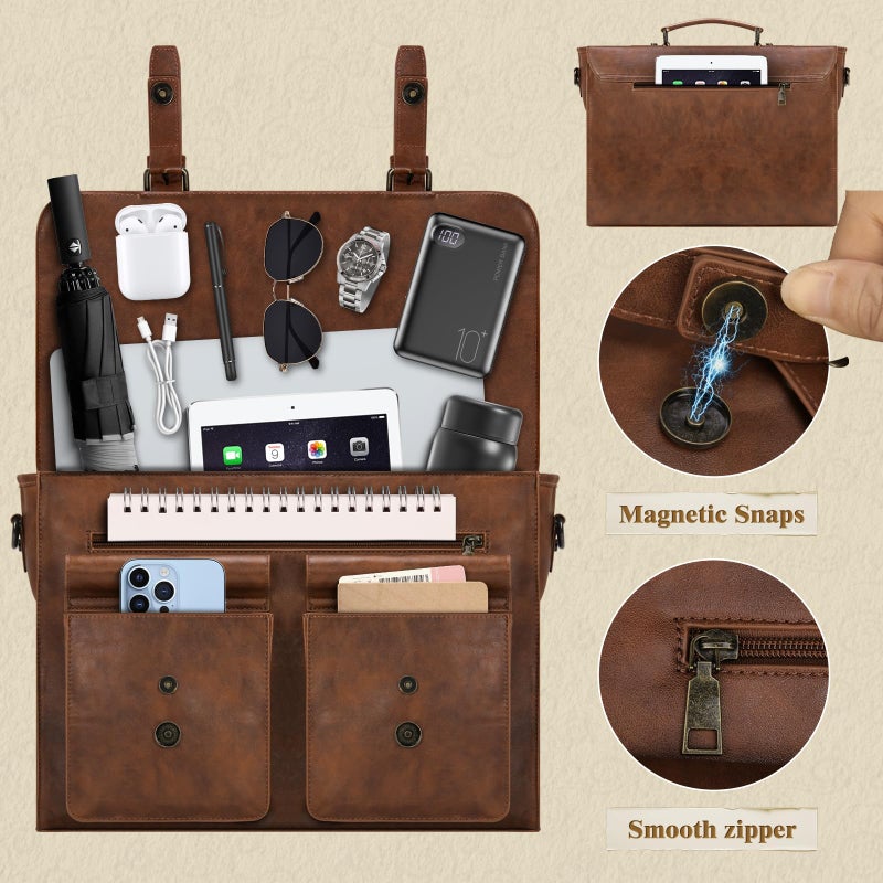 RAINSMORE Leather Messenger Bag for Men 15.6 Inch Vintage Laptop Bag Waterproof Briefcases for Men Computer Shoulder Bag Satchel for Work, Office, College, Business, Brown - Image 5