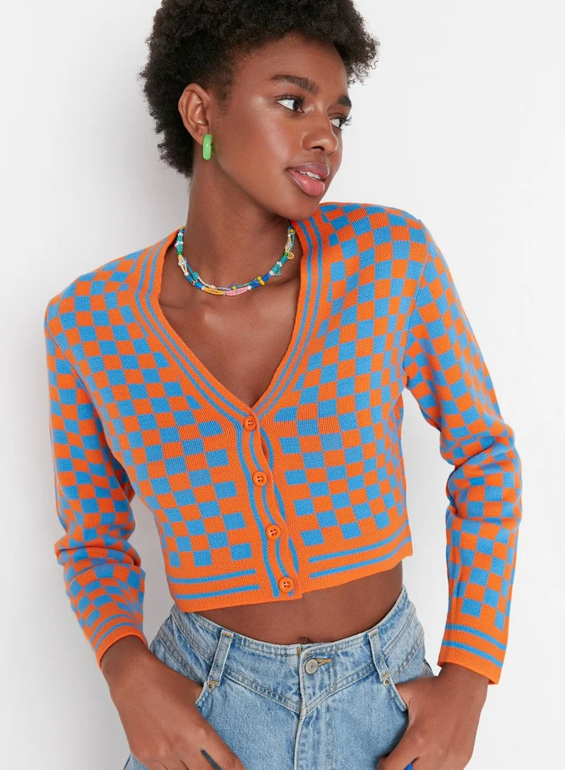trendyol Printed Crop Cardigan