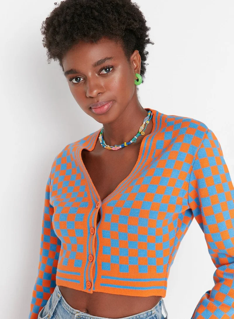 trendyol Printed Crop Cardigan