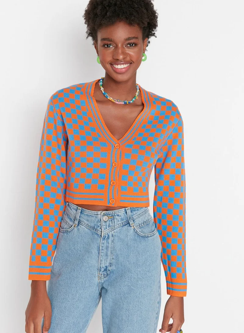 trendyol Printed Crop Cardigan