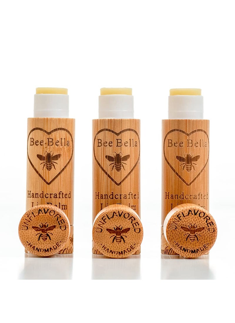 Bee Bella - Bee Bella Lip Balm Unscented Unflavored 3 Pack  Moisturizing Lip Care 100 Natural Original Organic Beeswax with Vitamin E Handmade in USA - Image 1