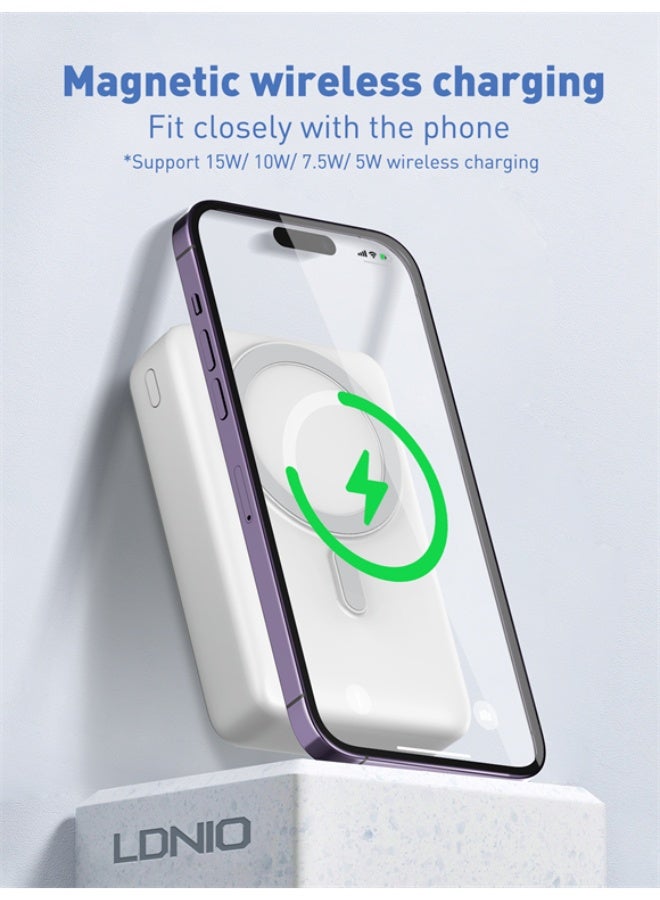 LDNIO 20000mAh Magnetic Wireless Power Bank with 15W Wireless Charging, 22.5W PD and QC Fast Charging Portable Charger, USB-C and USB-A High Capacity Battery Pack with LED Display, Compatible with iPhone, Samsung Galaxy, Android Phones, Tablets and Qi-Enabled Devices - Image 2