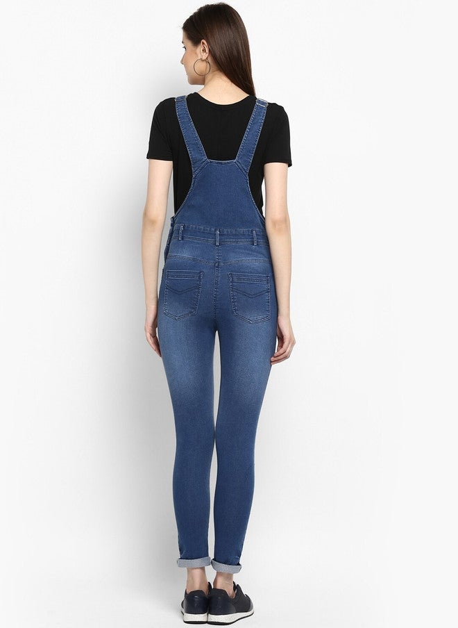 StyleStone Women's Blue Stretchable Denim Washed Effect Dungarees - Image 4