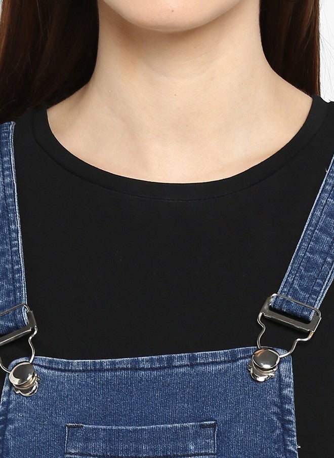 StyleStone Women's Blue Stretchable Denim Washed Effect Dungarees - Image 2