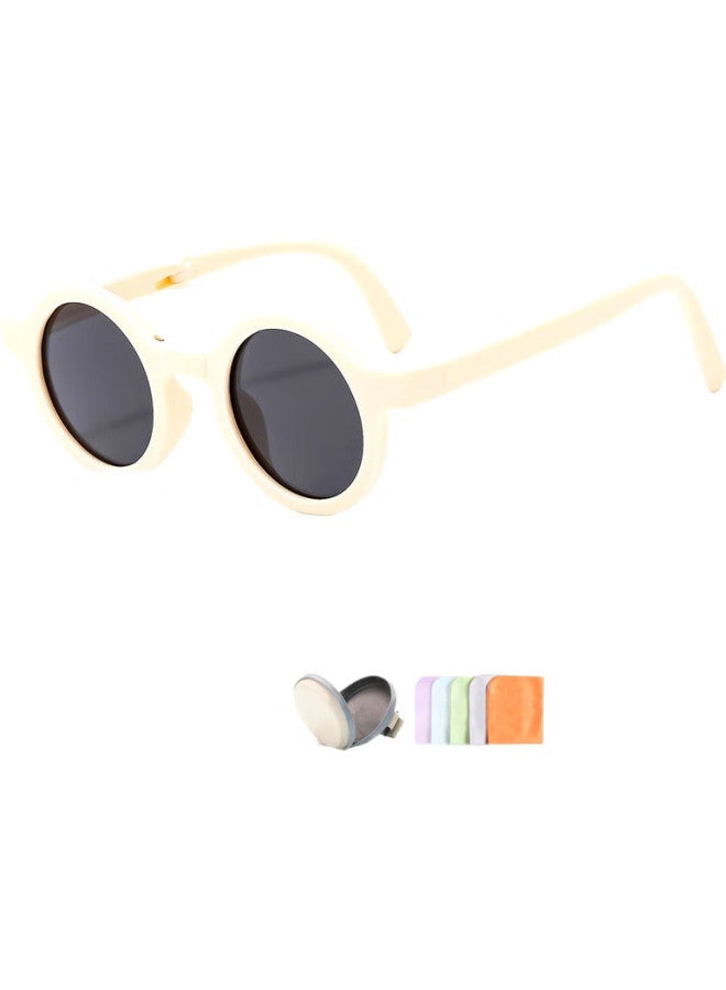 LOVECRAFT Foldable Children'S Sunglasses, Round White Frame With Gray Lenses, Uv Protection And Sun Protection For Boys And Girls - Image 2