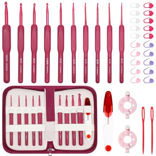 ROPCIA Crochet Kit for Beginners Ergonomic Crochet Hooks 25mm60mm with Storage Case Crochet Hooks Ergonomic Design for DIY Crochet Kits - Image 1