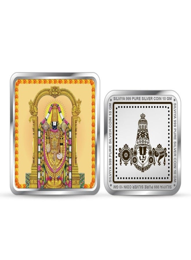 Silviya BIS Hallmarked 999 Pure Silver Tirupati Balaji Coin (10g) Square Shape - Divine Blessings - Lord Venkateswara - Home Temple - With Certificate of Authenticity - Image 1
