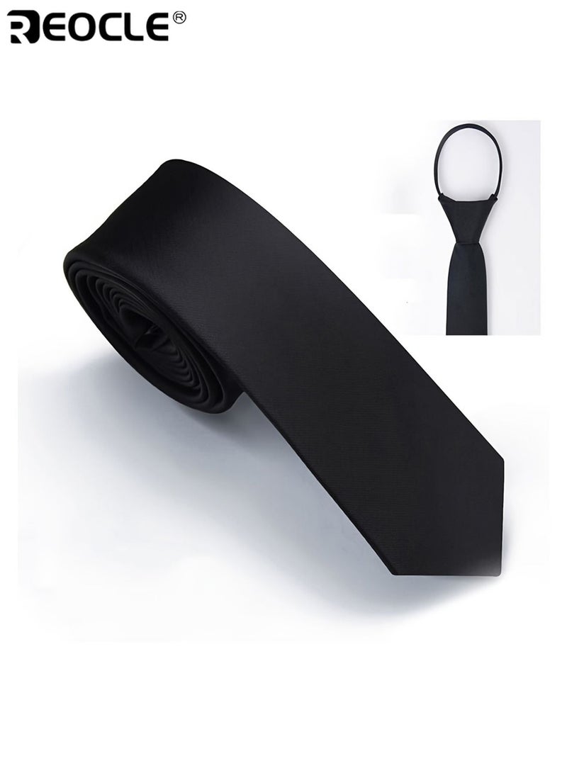 REOCLE Men's Black Narrow Zippered Tie with Adjustable Lazy - Loosen Design Easy - Adjust No - Tie Hassle High - Quality Fabric Suitable for Business Casual and Formal Wear Versatile Accessory for Men Gentlemen - Image 4