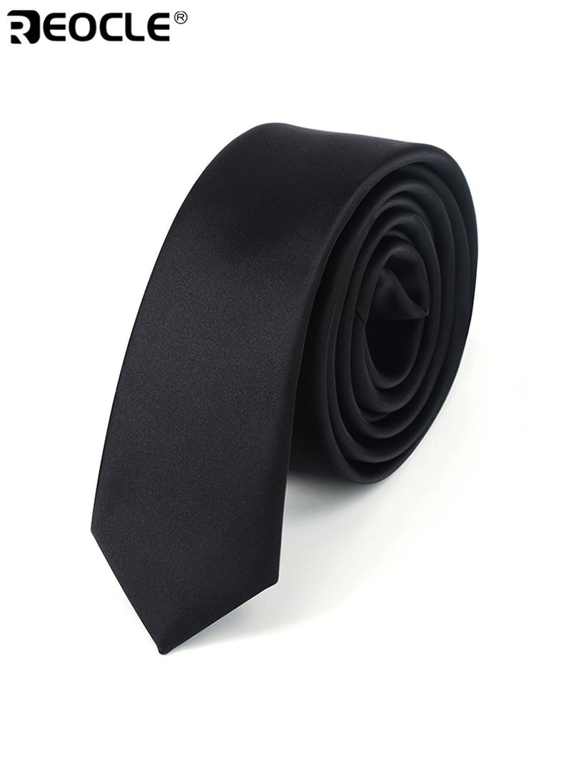 REOCLE Men's Black Narrow Zippered Tie with Adjustable Lazy - Loosen Design Easy - Adjust No - Tie Hassle High - Quality Fabric Suitable for Business Casual and Formal Wear Versatile Accessory for Men Gentlemen - Image 3