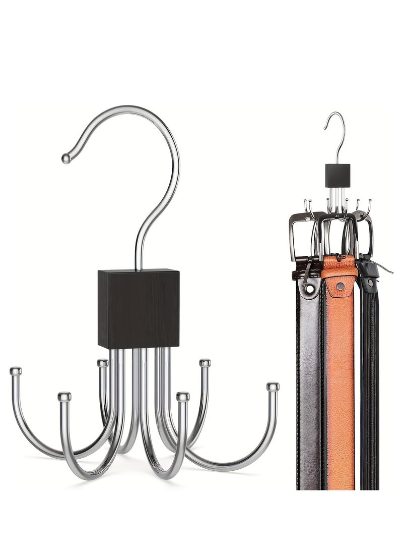 1pc High Capacity Multi-Purpose Belt Hanger, Rotatable Wooden Belt Rack Closet Organizer for Belts, Bras, Vests, Ties, Scarves, Stainless Steel Hanging Storage Hooks, Fashion Closet Accessories