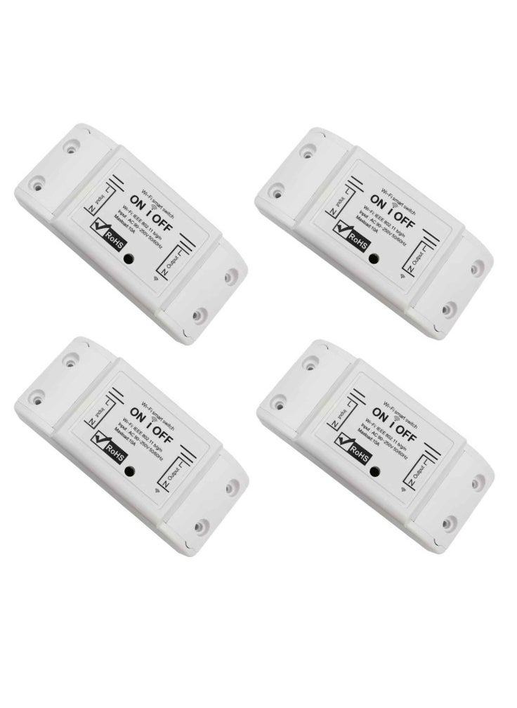 Smart Home Wireless Wifi relay switch, Neutral Wire Required, No Hub Required, Compatible with Google Home & Alexa, Push Button & App Remote Control, Timing Function & Voice Control (Pack of 4)