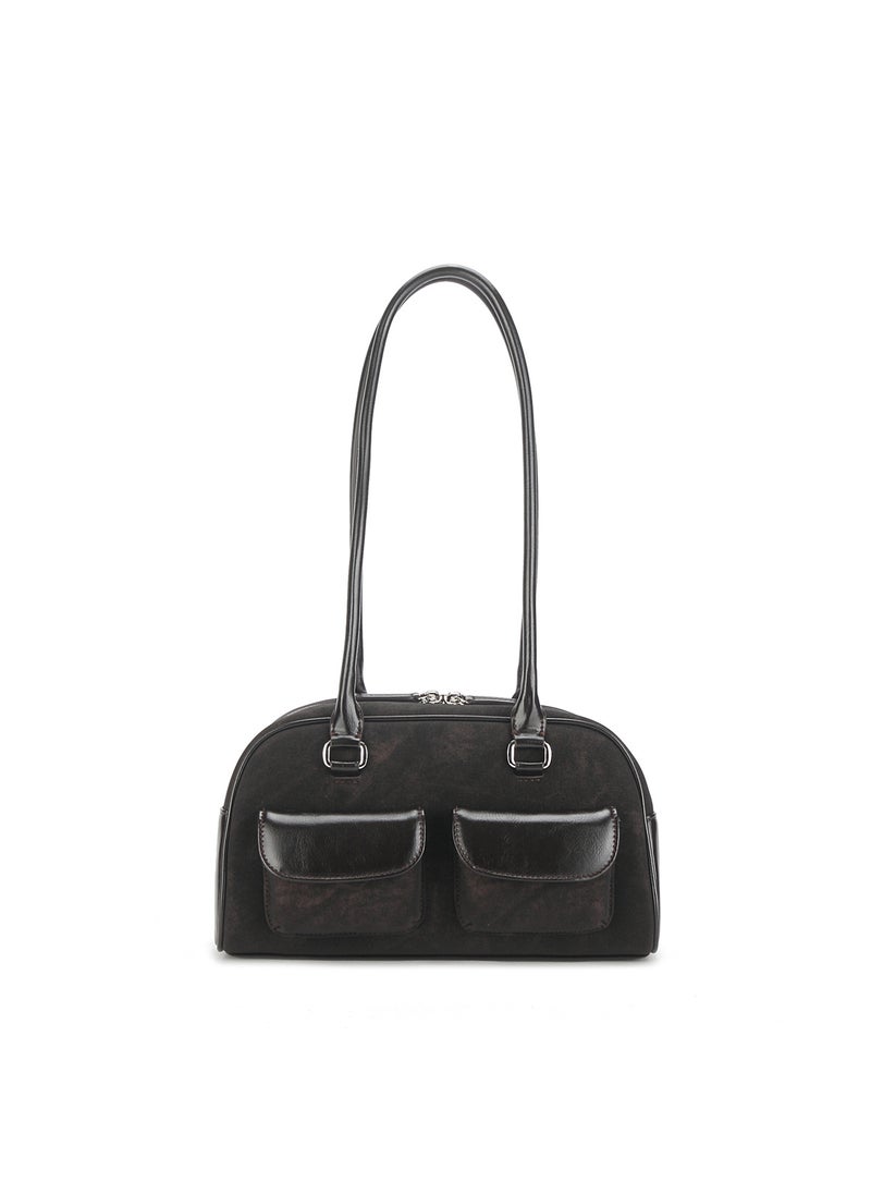 Generic - Patchwork Shoulder Bag for Women Underarm Bowling Bag Chubby Style Medium Size Vintage Leather Daily Match Soft Shell Shape Brown color matching - Image 1