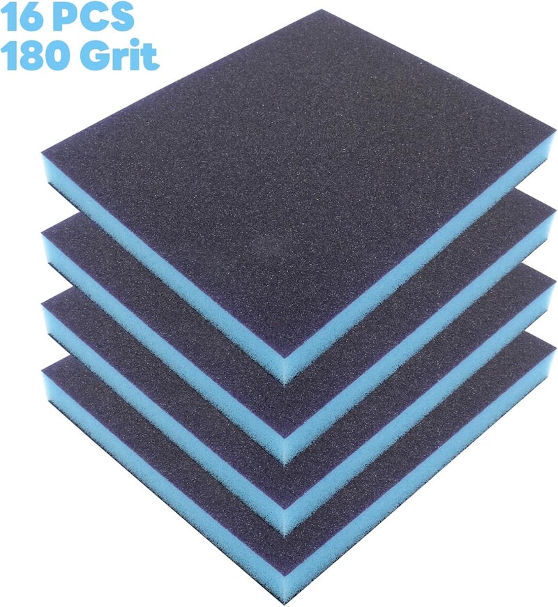 BokWin 16Pcs Sanding Sponge, 180 Grit Washable Sponge Sand Blocks, Wet and Dry Sanding Blocks for Plastic, Wood, Metal, Furniture (Grade 500 to 600) - Image 2