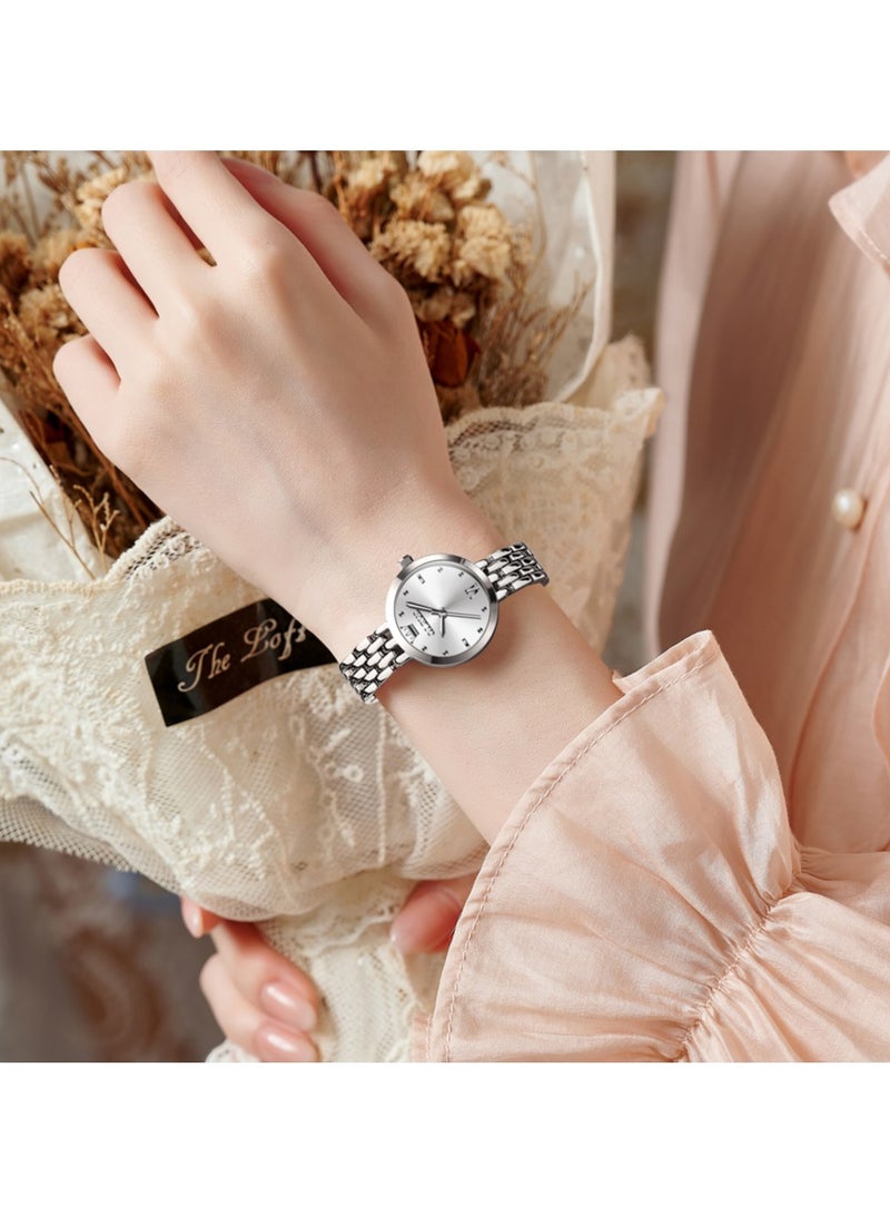 أوليفز ساعات نسائية فضية أنيقة بسيطة كوارتز ساعة نسائية مقاومة للماء من الفولاذ المقاوم للصدأ - Image 5