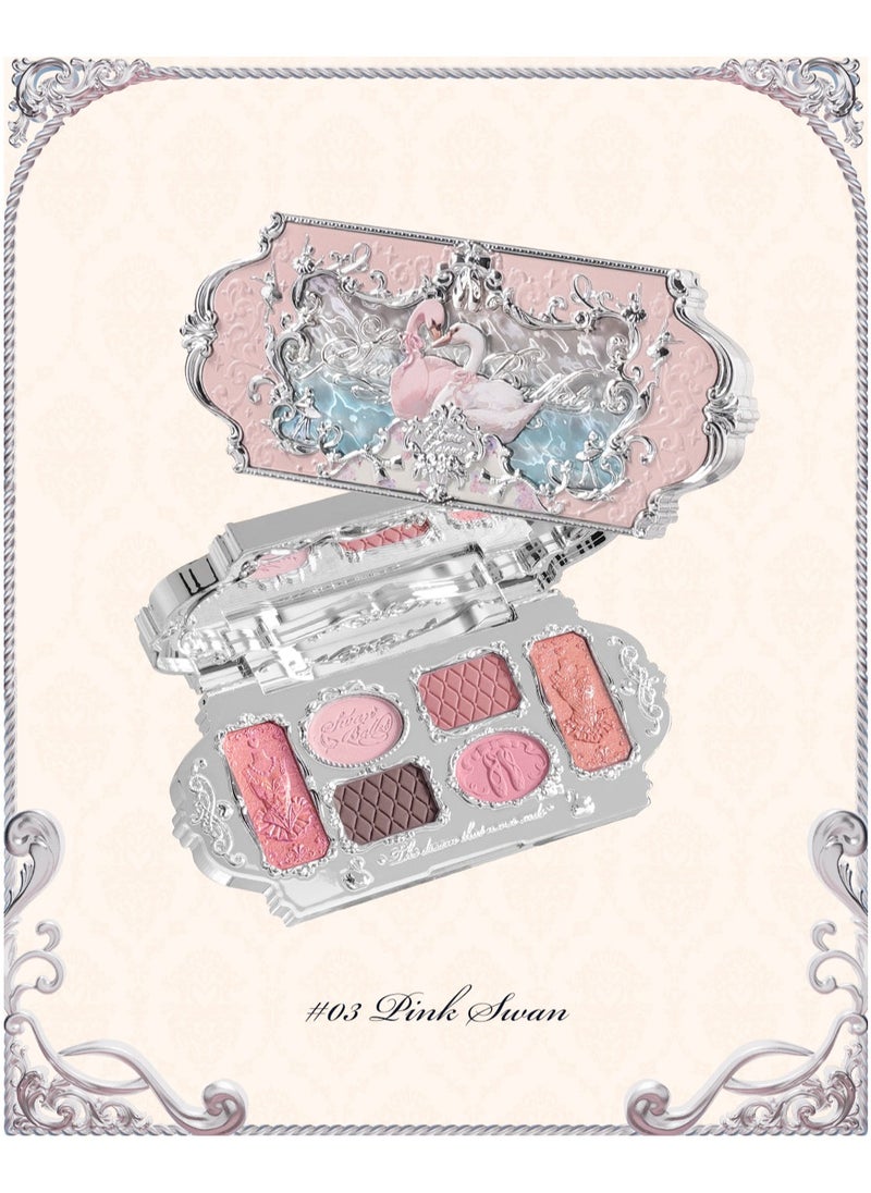 Flower Knows Swan Ballet 6-Color Eyeshadow Palette Delicate Matte Glow Shimmer Waterproof Eye Shadow Beauty Makeup Cosmetics, 6.5g (03 Pink Swan)  - Image 1