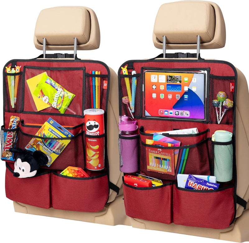 Helteko Backseat Car Organizer, Kick Mats Back Seat Protector with Touch Screen Tablet Holder, Back Seat Organizer for Kids with 9 Storage Pockets, Travel Accessories (2 Pack, Venetian Red) - Image 1