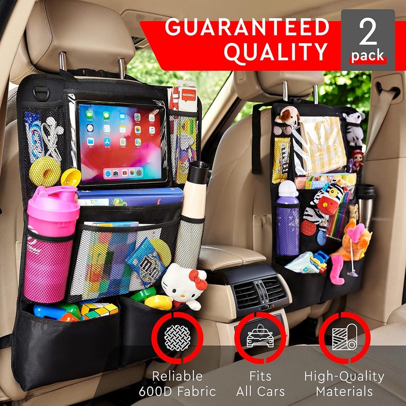 Helteko Backseat Car Organizer, Kick Mats Back Seat Protector with Touch Screen Tablet Holder, Back Seat Organizer for Kids with 9 Storage Pockets, Travel Accessories (2 Pack, Venetian Red) - Image 2