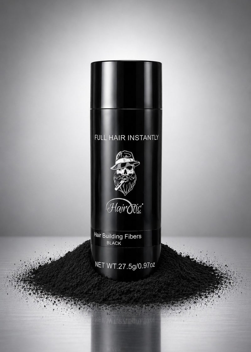 HAIROTIC Hair Building Fibers Black 27.5g – Instant Hair Thickening Powder for Men & Women – Conceals Thinning Hair & Bald Spots in Seconds – Natural Fuller Hair Look - Image 1