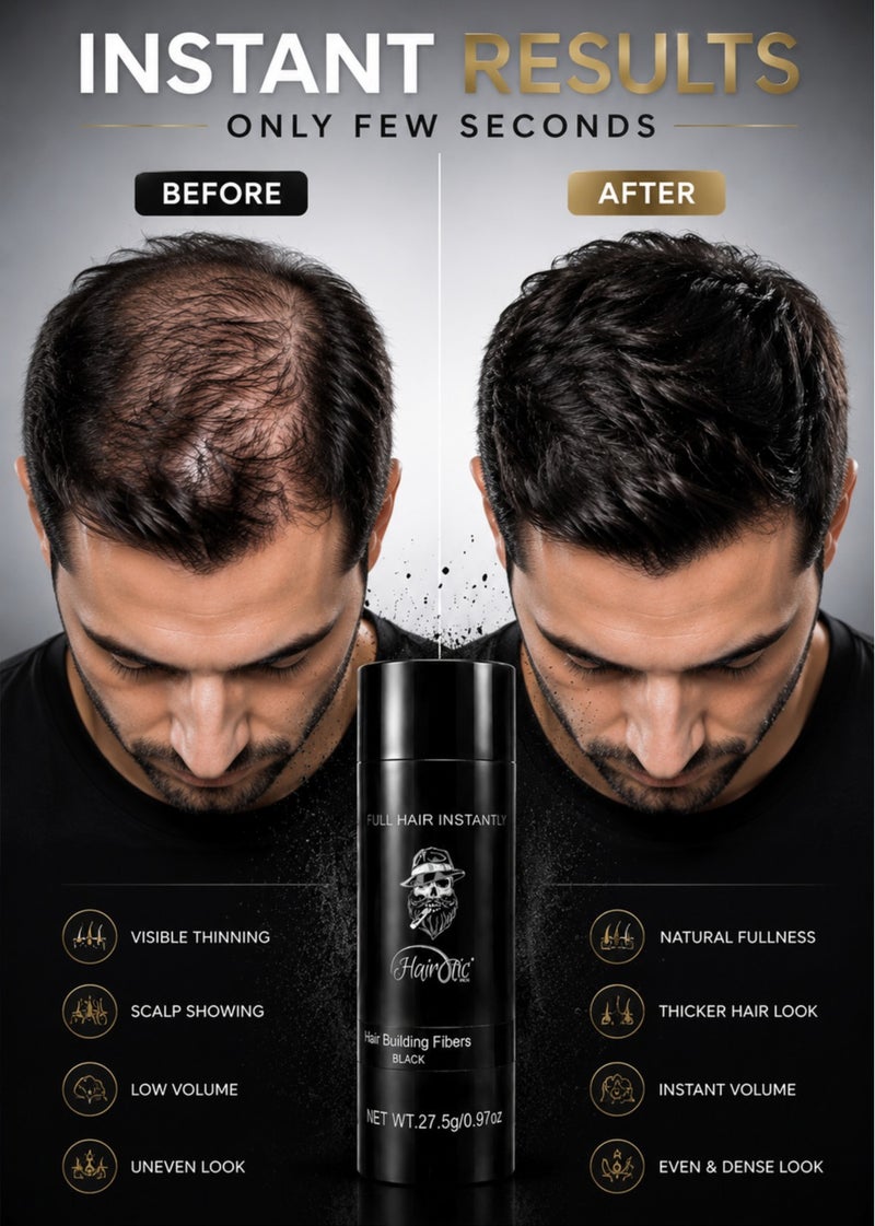 HAIROTIC Hair Building Fibers Black 27.5g – Instant Hair Thickening Powder for Men & Women – Conceals Thinning Hair & Bald Spots in Seconds – Natural Fuller Hair Look - Image 3