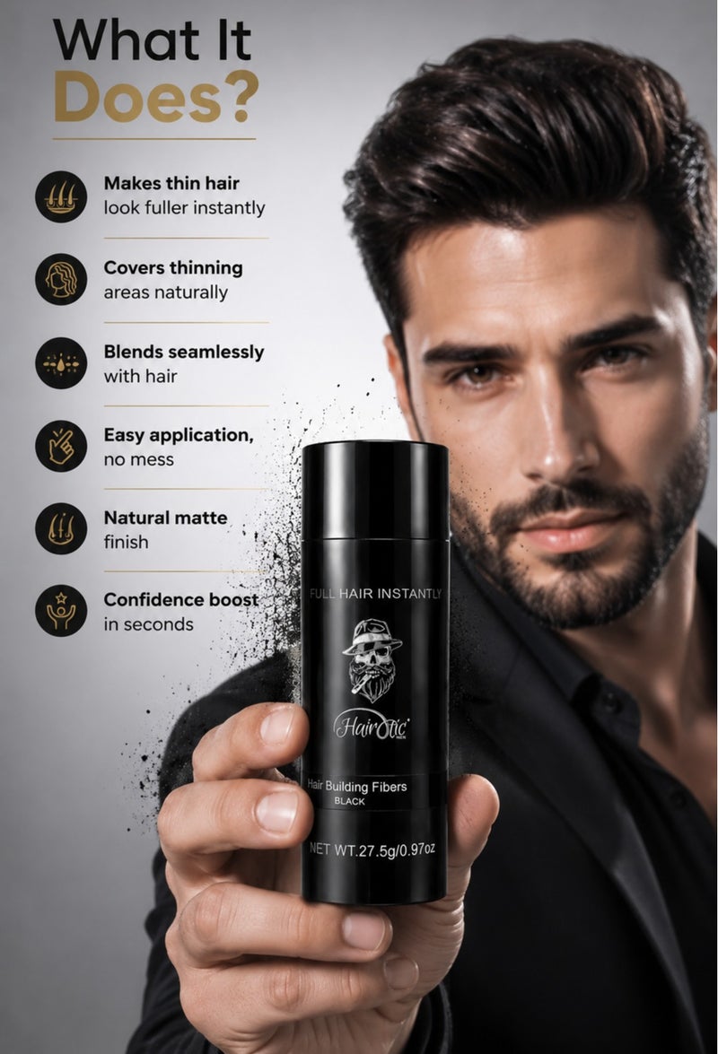 HAIROTIC Hair Building Fibers Black 27.5g – Instant Hair Thickening Powder for Men & Women – Conceals Thinning Hair & Bald Spots in Seconds – Natural Fuller Hair Look - Image 4