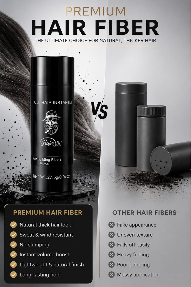 HAIROTIC Hair Building Fibers Black 27.5g – Instant Hair Thickening Powder for Men & Women – Conceals Thinning Hair & Bald Spots in Seconds – Natural Fuller Hair Look - Image 5