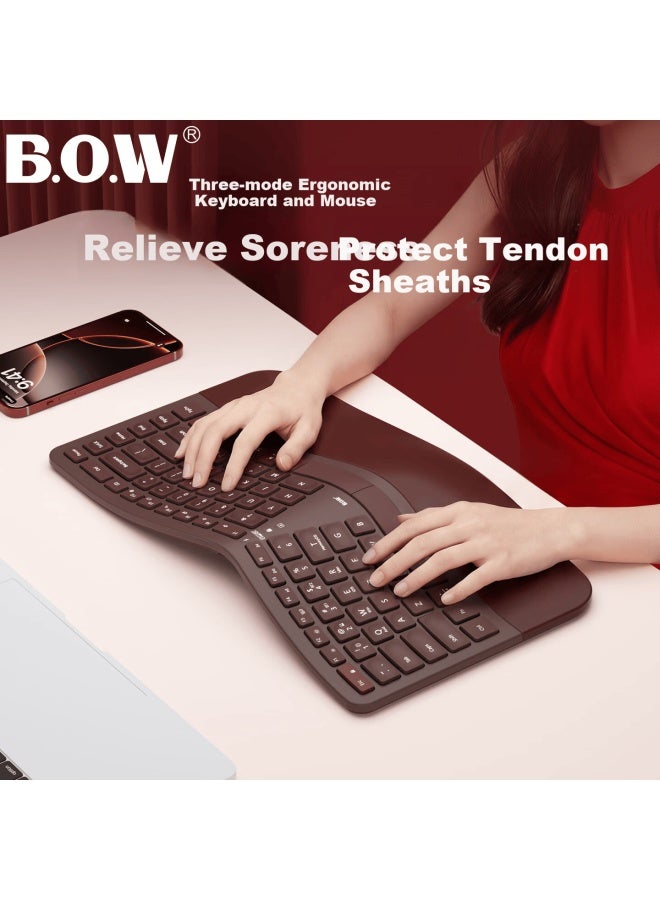 B.o.w Hangshi Hd428cl لوحة مفاتيح ثلاثية الوضعيات مريحة لاسلكية بتقنية البلوتوث وسلكية قابلة لإعادة الشحن متوافقة مع Huawei لابتوب iPad تابلت مكتب نسائية 86 مفتاح برتقالي أبيض - Image 2