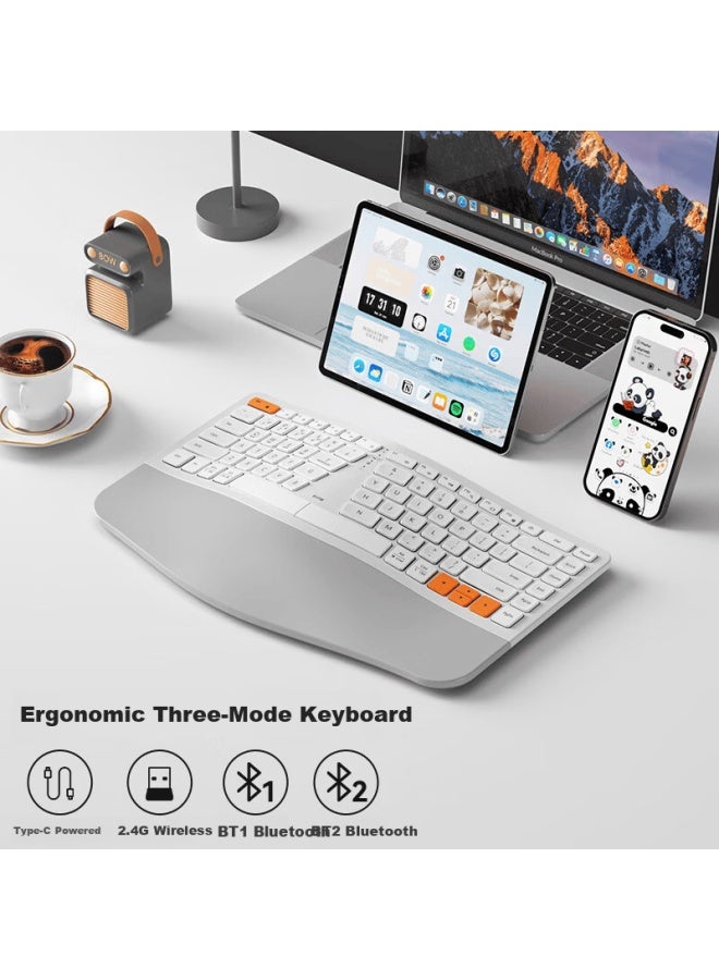 B.o.w Hangshi Hd428cl لوحة مفاتيح ثلاثية الوضعيات مريحة لاسلكية بتقنية البلوتوث وسلكية قابلة لإعادة الشحن متوافقة مع Huawei لابتوب iPad تابلت مكتب نسائية 86 مفتاح برتقالي أبيض - Image 1