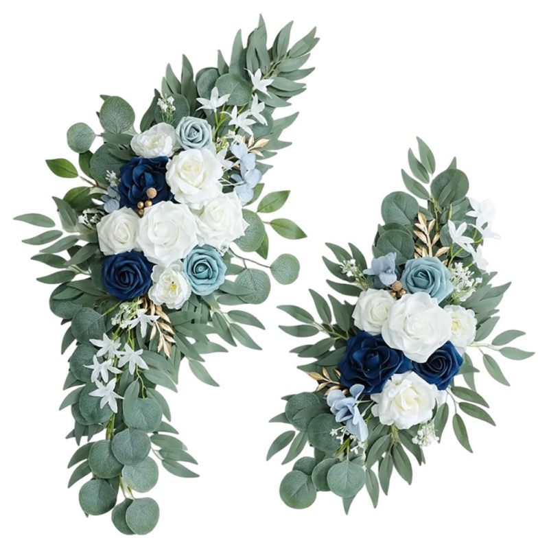 Artificial Rose Swag Set Of 2 24 Inch Silk Flower Garland - Realistic Wedding Arch Decor With Bendable Wire Stem For Ceremony Backdrop - Image 1
