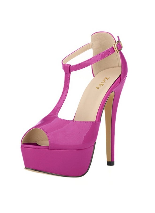 Loquat Stiletto Heel Waterproof Platform Peep-Toe Sandals 14cm Purple  - Image 1