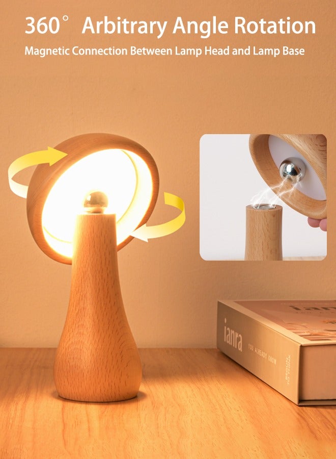 Twisted Head Mushroom Lamp,Portable Dimmable Bedside Lamp with USB Charging,Bedside Lamp LED Touch，Wireless Wooden Night Light  - Image 2