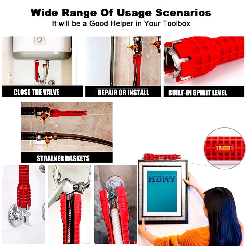 Hdwy 8 In 1Multifunctional Kitchen Faucet Sink Basin Wrench Kitchen Drain Tub Removal Nut Plumbing Plumber For Tight Spaces Installation And Repairs Tools - Image 3